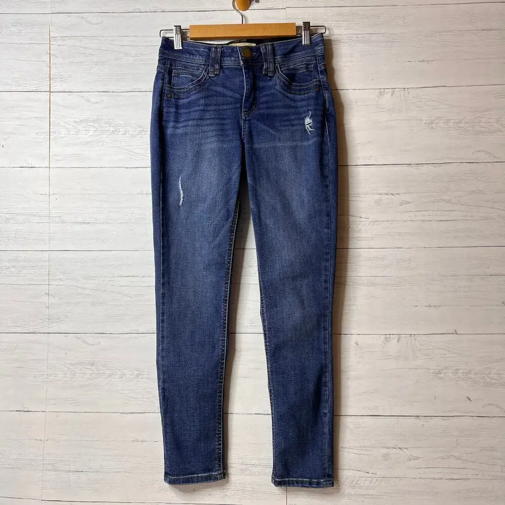 Democracy Jeans Womens Size 2 Blue Ab Technology Distressed Skinny Whiskering
